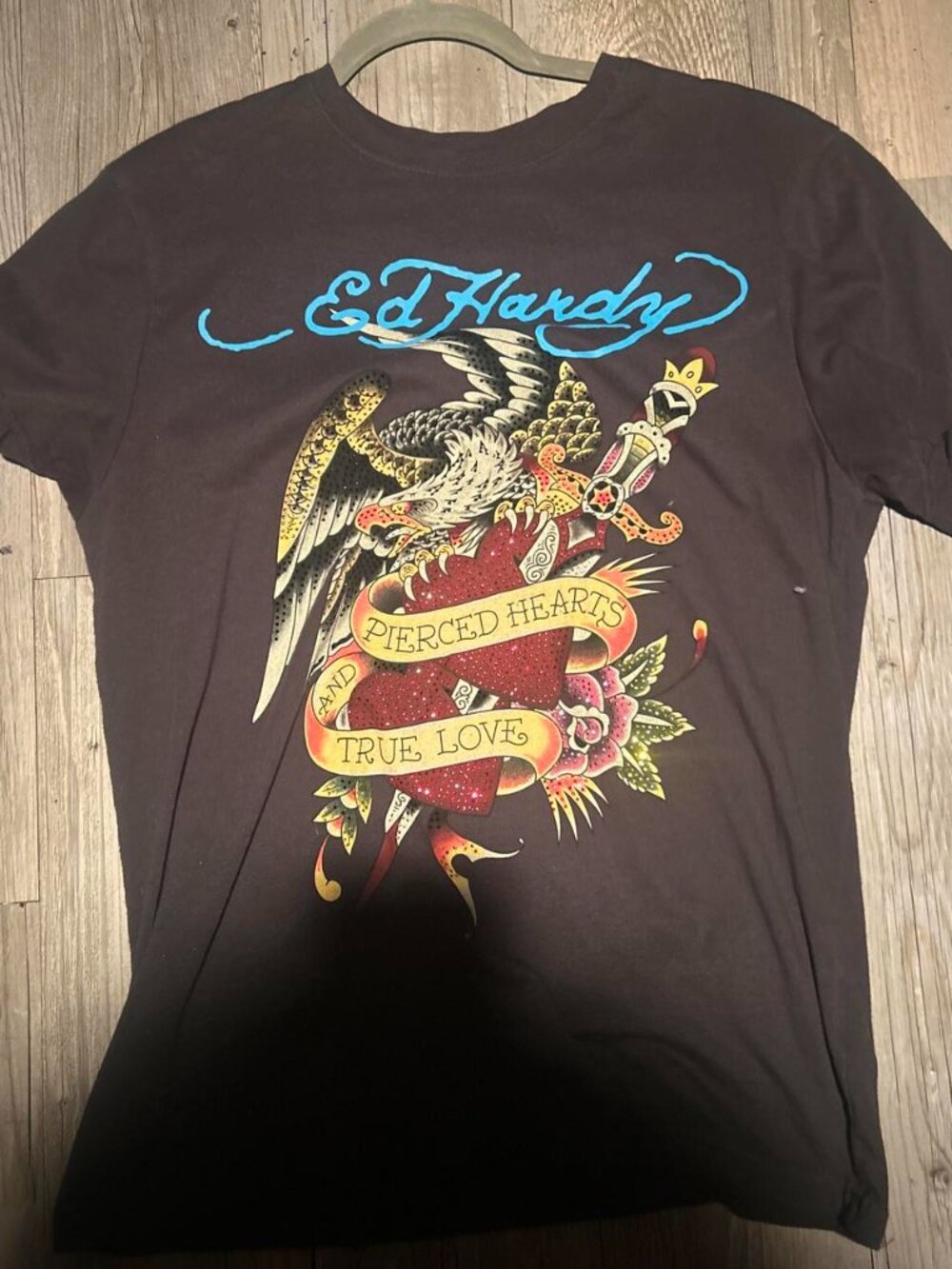 Ed Hardy Women's Black and Grey T-shirt